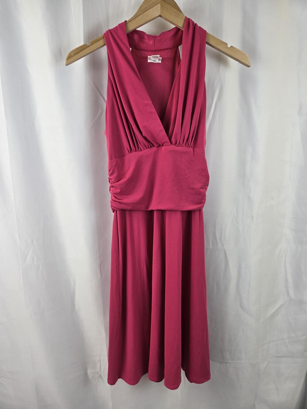 Cato Dress Womens Small Pink Sleeveless Ruched V Neck Fit & Flare Knee Length